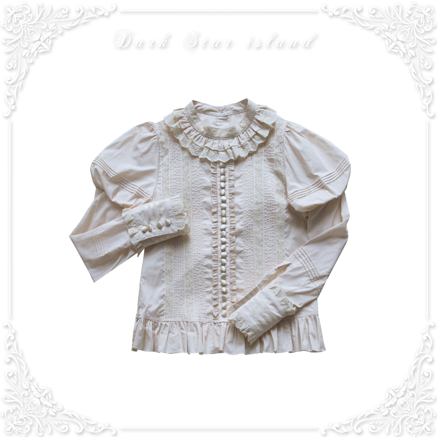 Dark Star Island~Cotton Lolita Blouse Long Sleeve Lace Shirt S ivory 