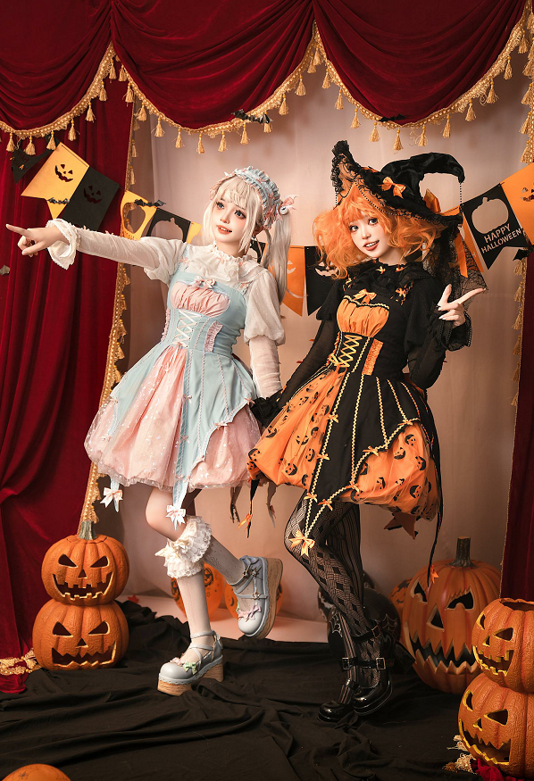 Lemon Honey~Halloween Gothic Lolita Jumper Dress Pumpkin Skirt Dress   