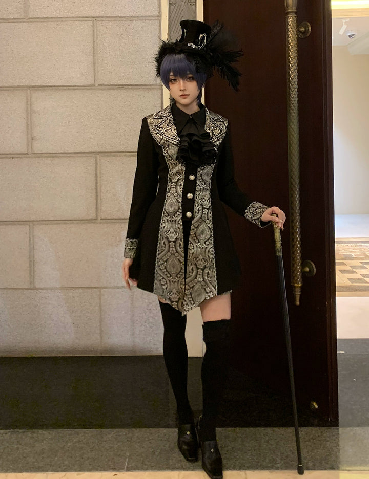 Little Dipper~Oath of the Chapter~Ouji Lolita Suit Embroidered Prince Vest Shorts Coat [Coat] Black Gunmetal S 