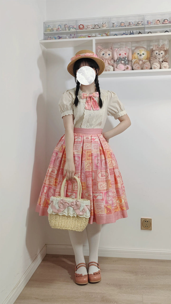 Miss Cube - Antique Label - Retro Lolita Skirt American Half Skirt Customized Antique Print 35674:497750