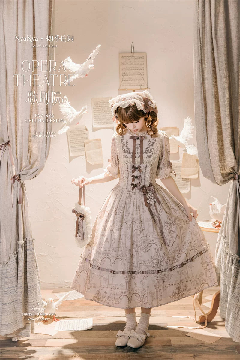 Opera - Cotton Classic Lolita Embroidered Dress, Opera Scene Print 44845:825554