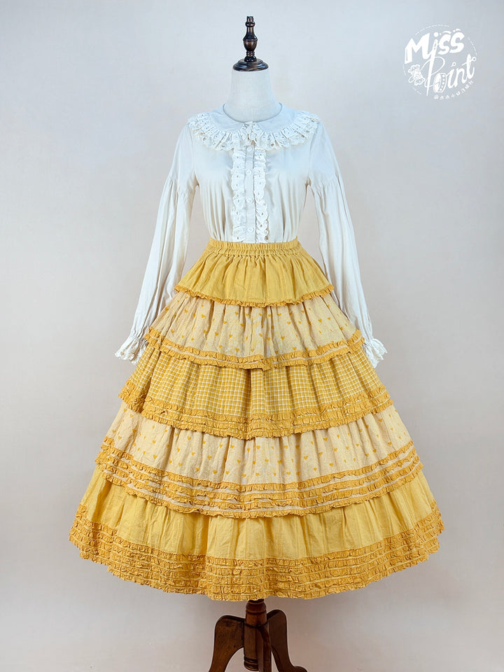 Miss Point~Garden Sunflower~Country Lolita SK Patchwork Tiered-Ruffles Skirt 42511:742984