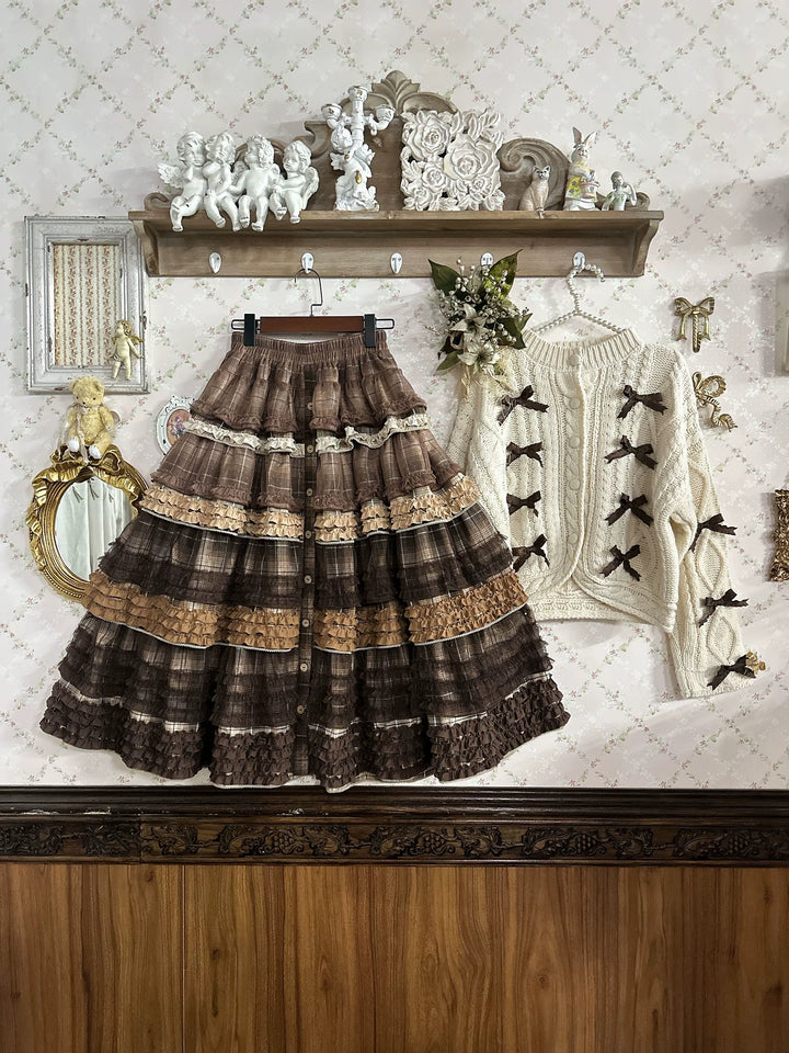 Sweet Dreamer~Pine Cone~Winter Elegant Lolita SK Plaid Layered Skirt SK Only(Free Size)