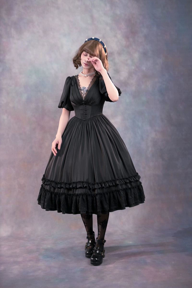 Fantastic Wind~Iris Covenant~Vintage Lolita Dress Elegant OP Dress S Black 
