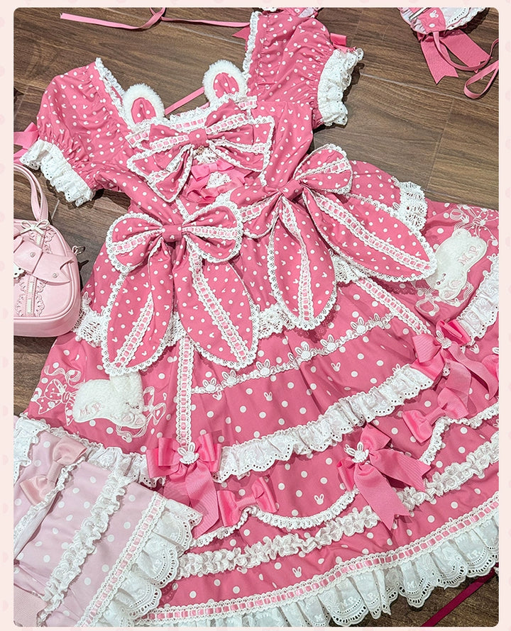 Mademoiselle Pearl~Bow Rabbit~IP Collab Sweet Lolita OP in Multiple Styles 43054:763940