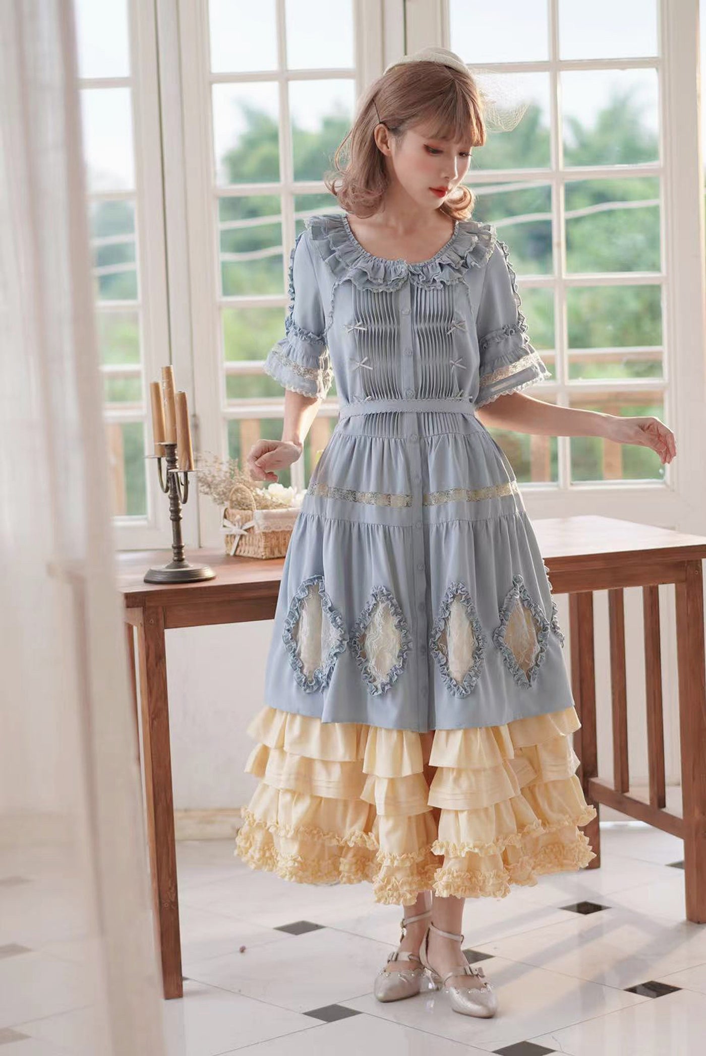 Little Dipper~Daily Lolita Hollowed-out Apron Dress Multicolors   