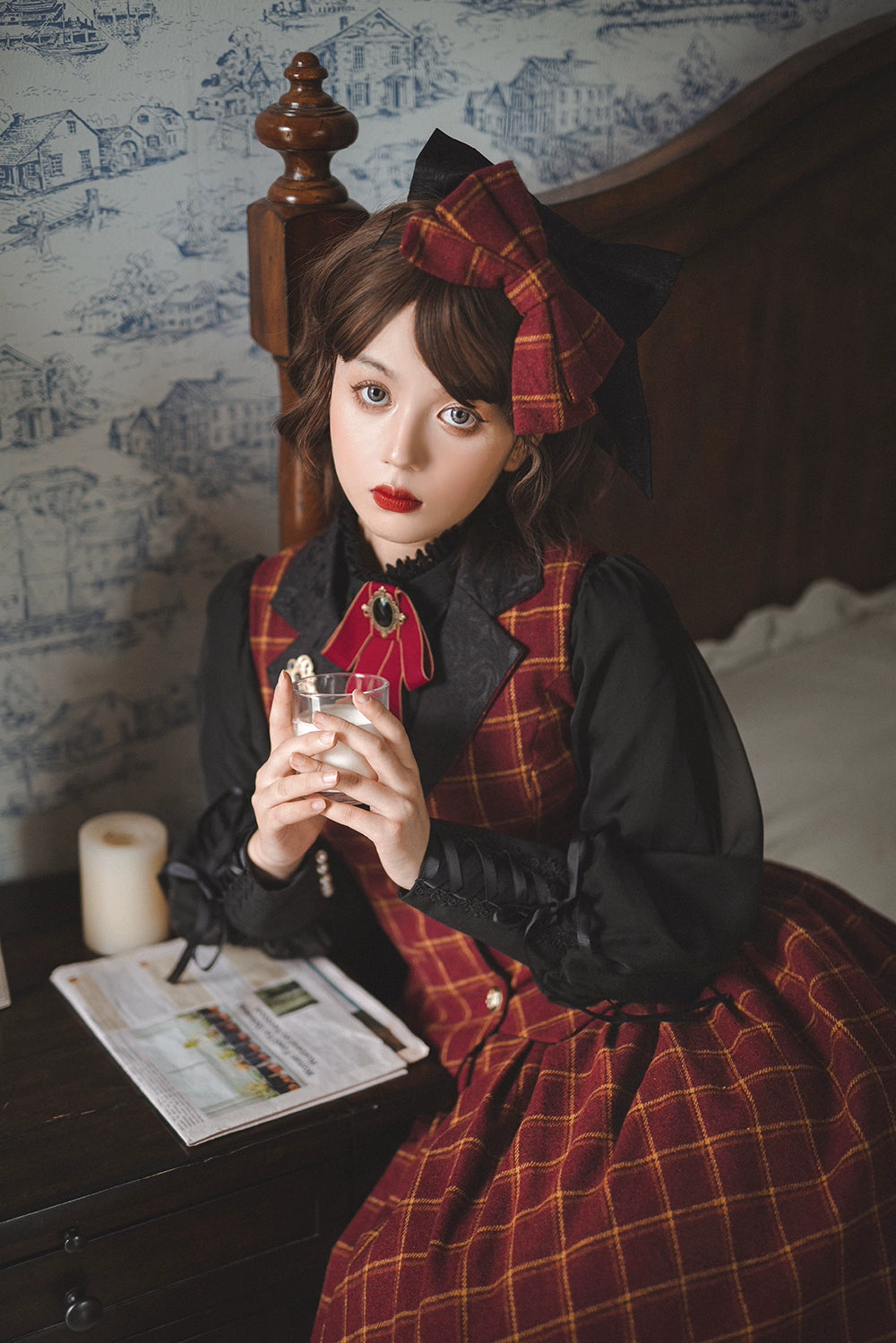 Miss Point - Rose - Elegant Lolita Fishbone Grid Skirt Customized
