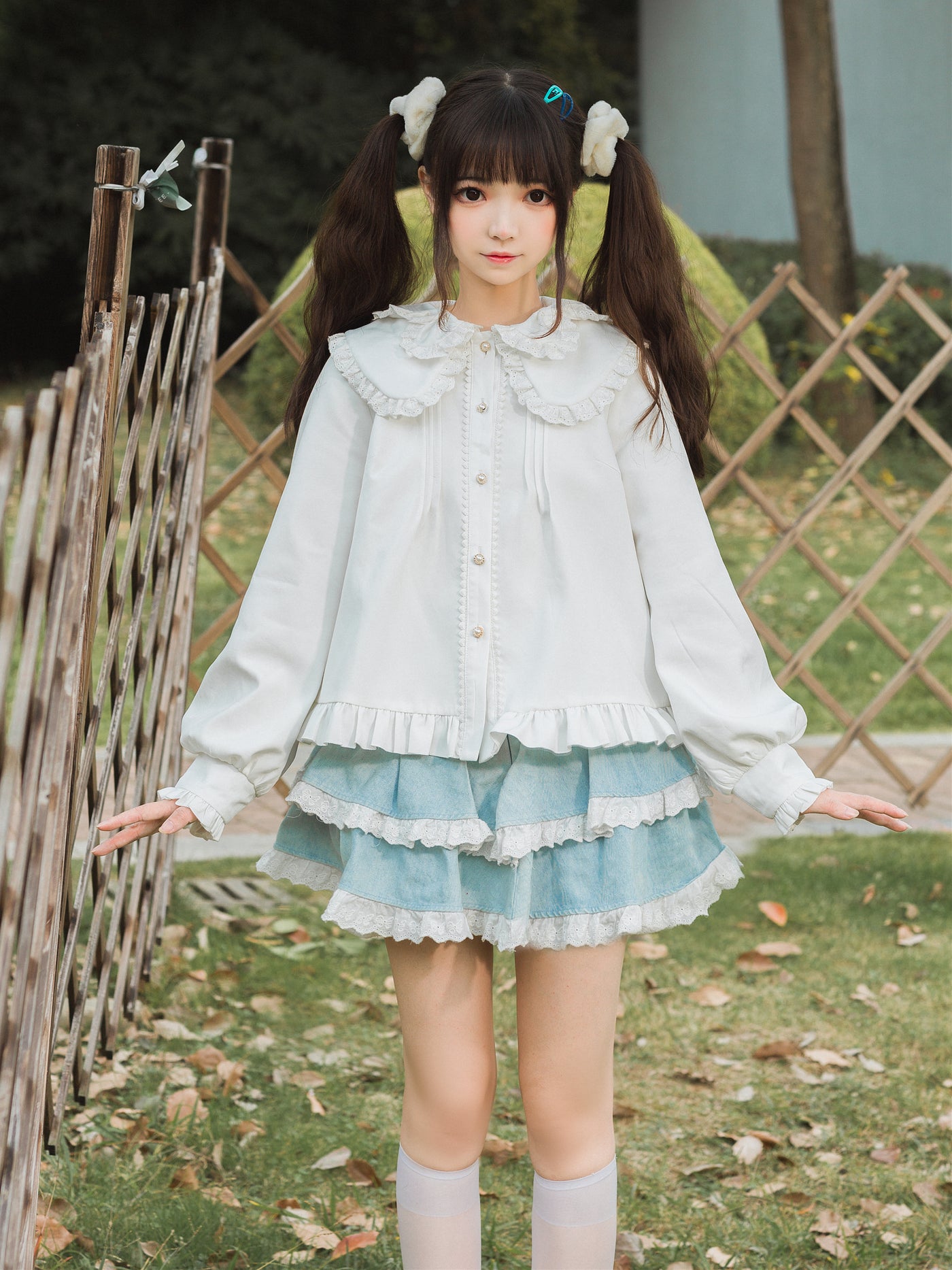 3 Puppets~Phalaenopsis~Doll collar Kawaii Lolita Cotton Shirt   