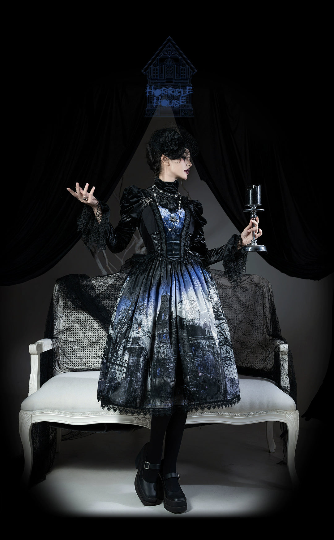 LilithHouse~Horror House~Gothic Lolita JSK with Spooky Castle Print