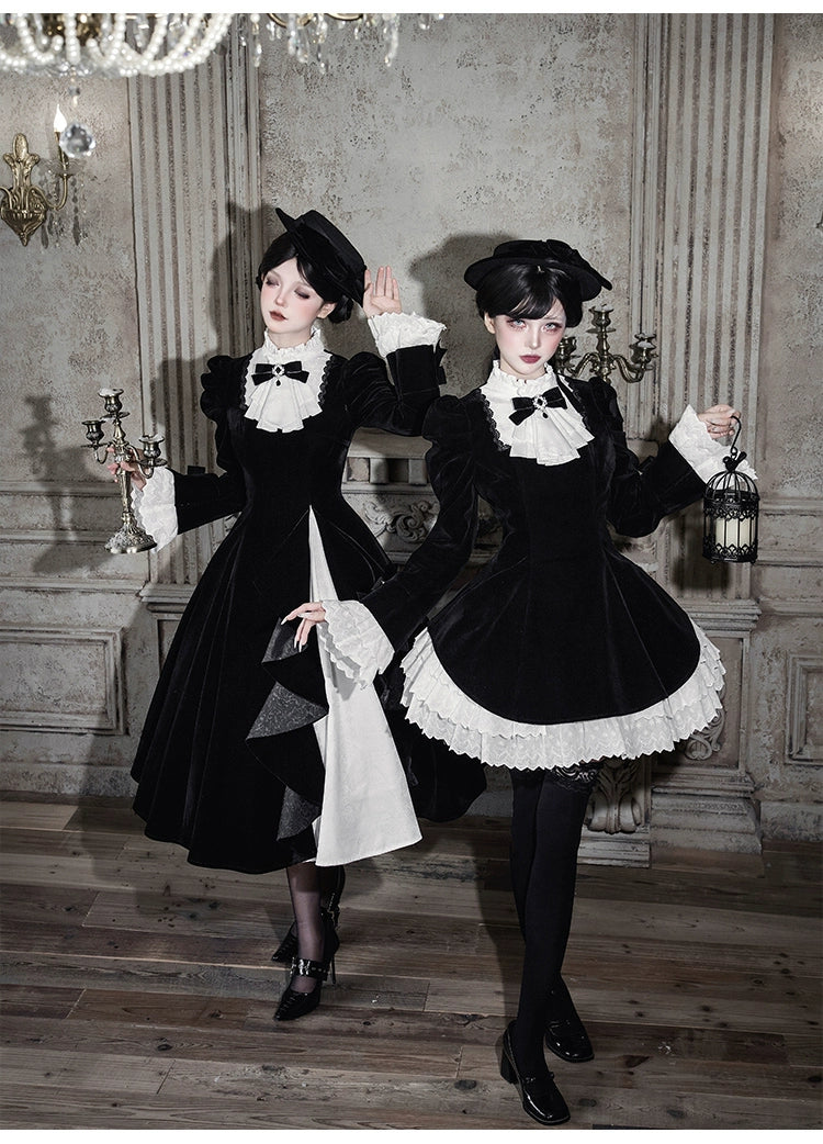 With PUJI - To the Dusk - Classic Lolita Tiered-Skirt OP, Long Irregular Hem 44319:804621