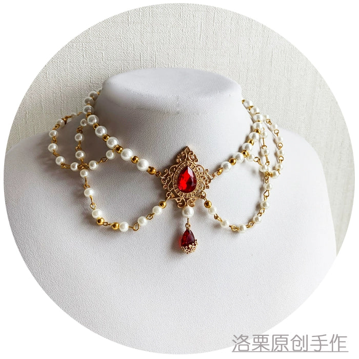 Luo Li~Wedding Lolita Necklace Multi-layer Pearl Pendant   