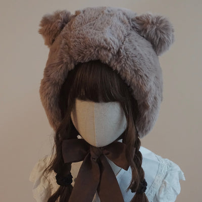 (BFM)Besozealous~Winter Lolita Hat Bear Ears Hooded Hat M (56-58cm) Khaki Grey Bear Ears Hat 