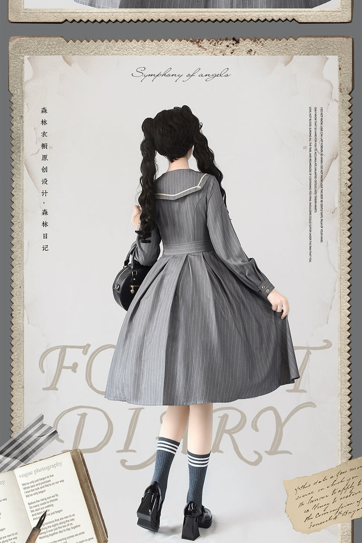 Forest Wardrobe~Classic Lolita OP Autumn Lolita Antique Dress With Stripe   