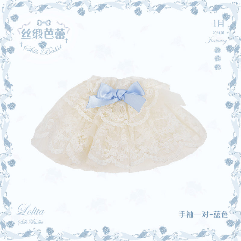 Flower And Pearl Box~Silk Ballet~Wedding Lolita Veil Accessories Set A Pair of Cuffs(Blue)  