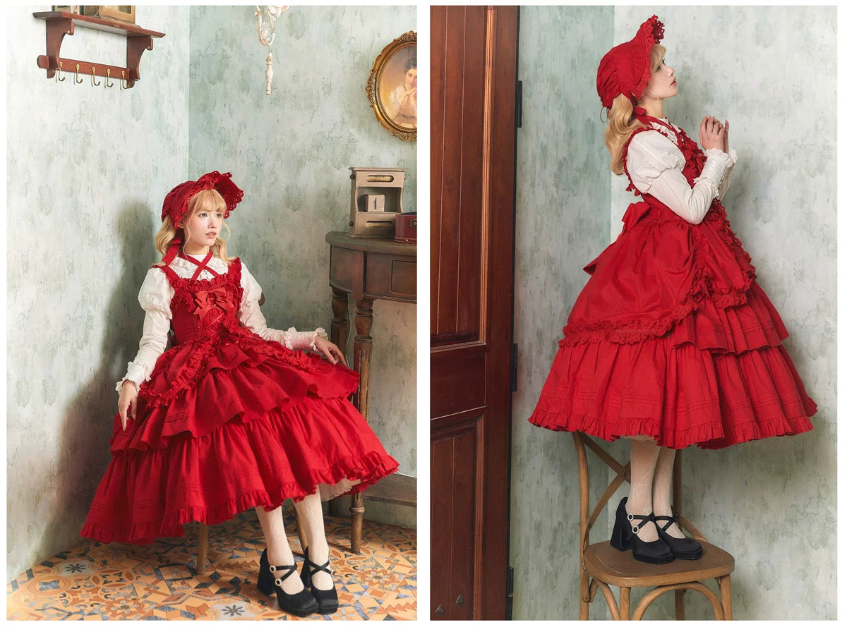 Cotton Gothic Lolita Long JSK, Drawn-up Hem 45213:841054