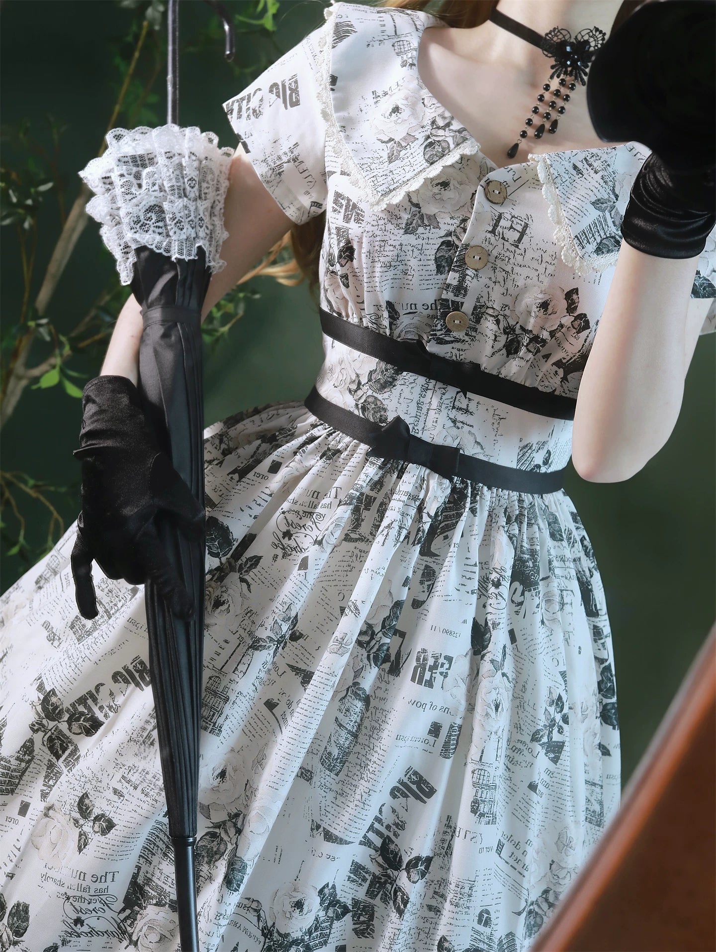 Forest Holiday - Vintage Classic Lolita Newspaper Printed OP Dress 45505:850753