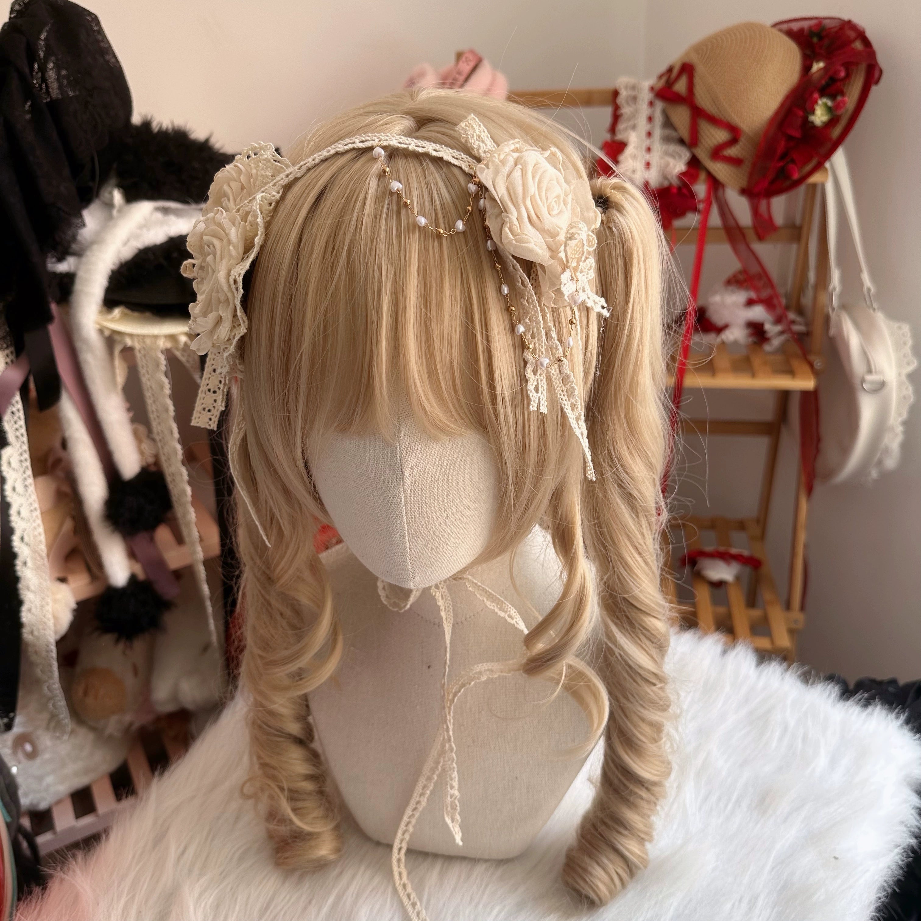Chestnut Lolita - Elegant Lolita Rose Choker Handmade Headdress Set Multicolors