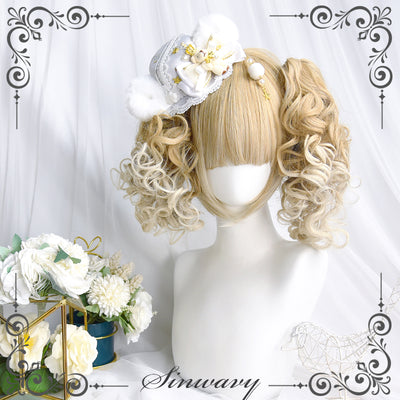 Sinwavy~Pandora's Box~Lolita Short Wig with Cute Double Ponytails milkshake color - doll curls, only a pair of ponytails  