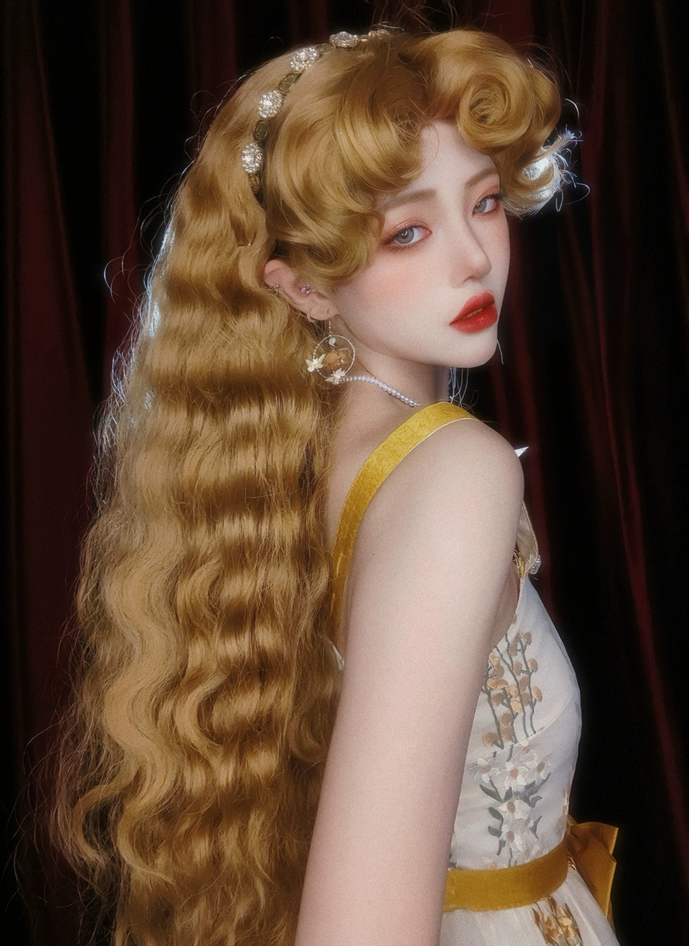 Mabuxi~Princess Diary~Golden Brown Lolita Wig Sheep Curls Long Romantic Wig 40476:670204