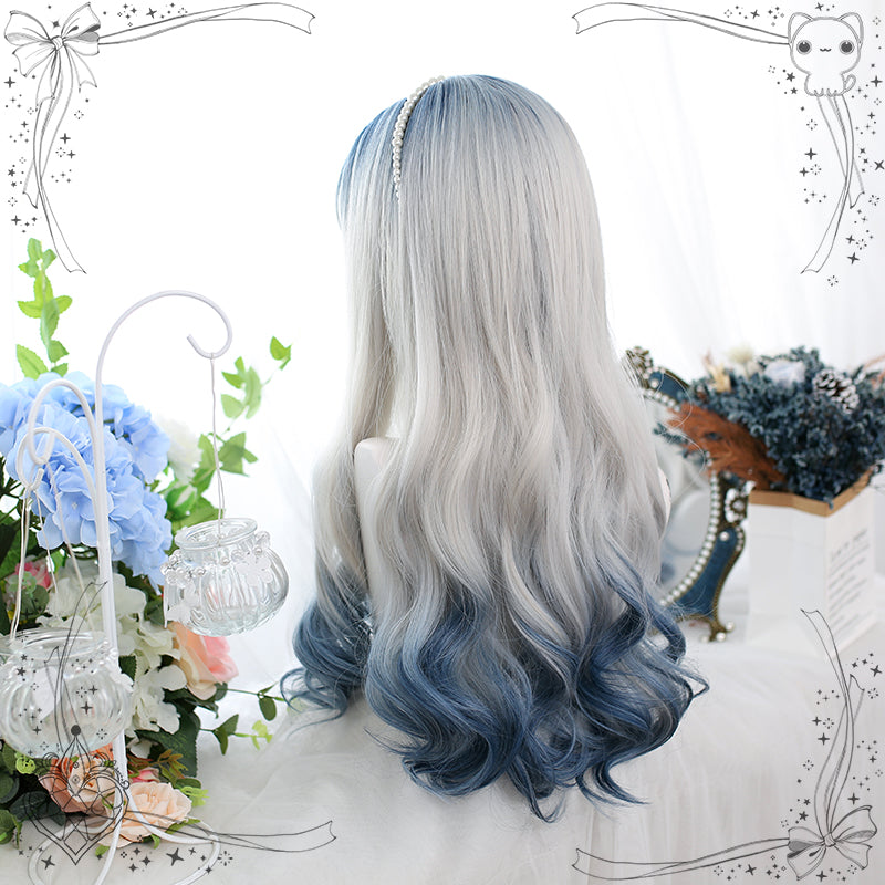 Dalao Home~Ice Curl~Blue Gradient Long Curly Highlights Wig   