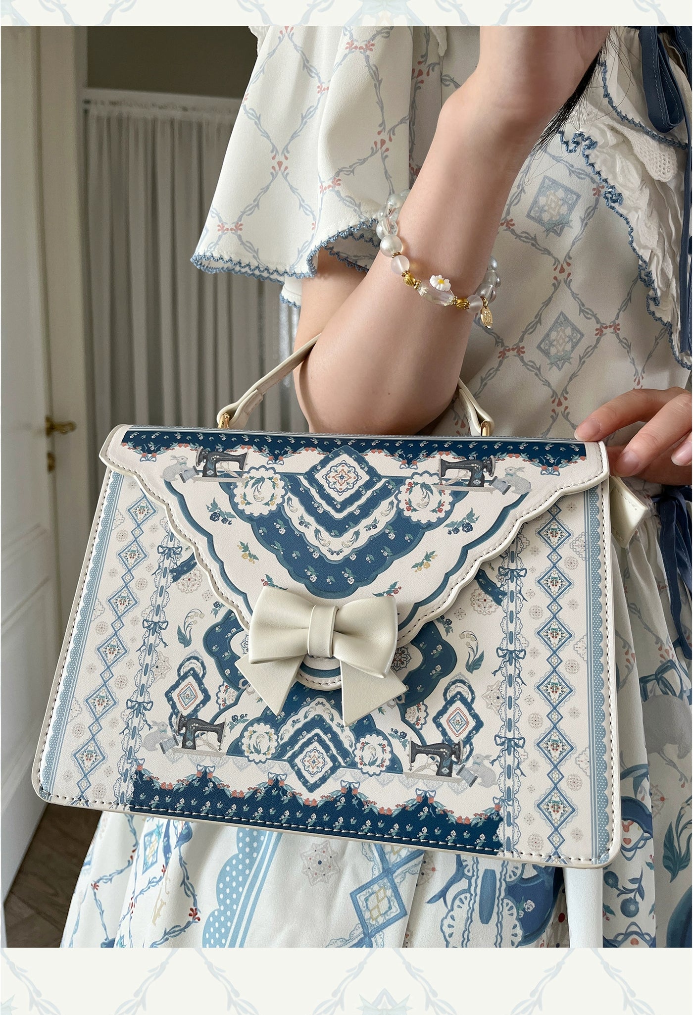 Alice in Wonderland~Rabbit Sewing Machine~Elegant Lolita Dress JSK and OP Floral Dress Set S bag 