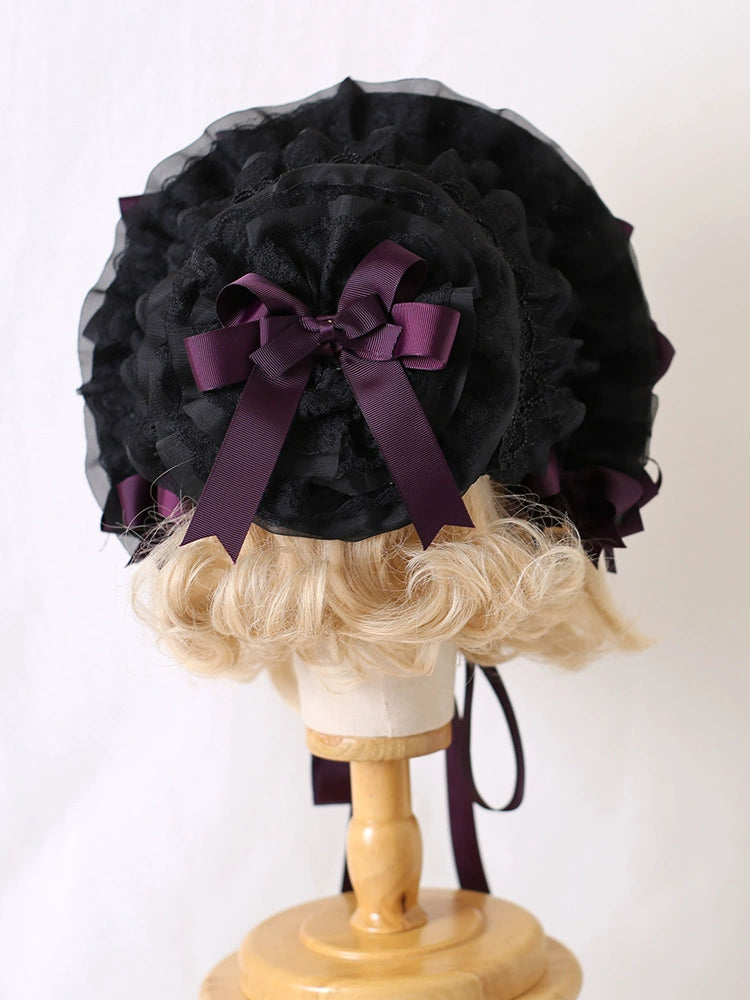 Xiaogui - Classic Lolita Lace Bonnet Hat, Detachable Bows 44226:799659