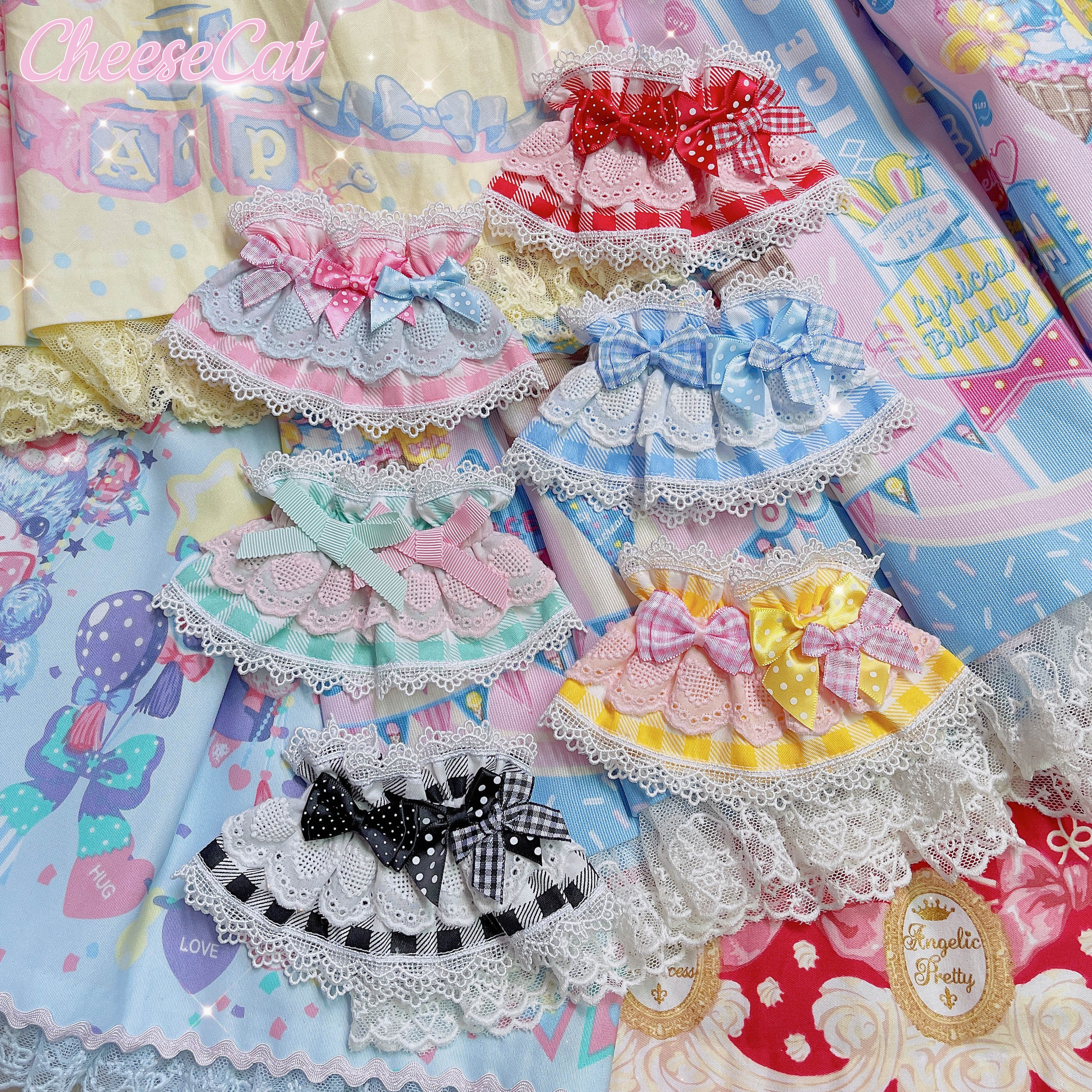 Cheese Cat - Sweet and Playful Strawberry Gingham Lace Cuffs