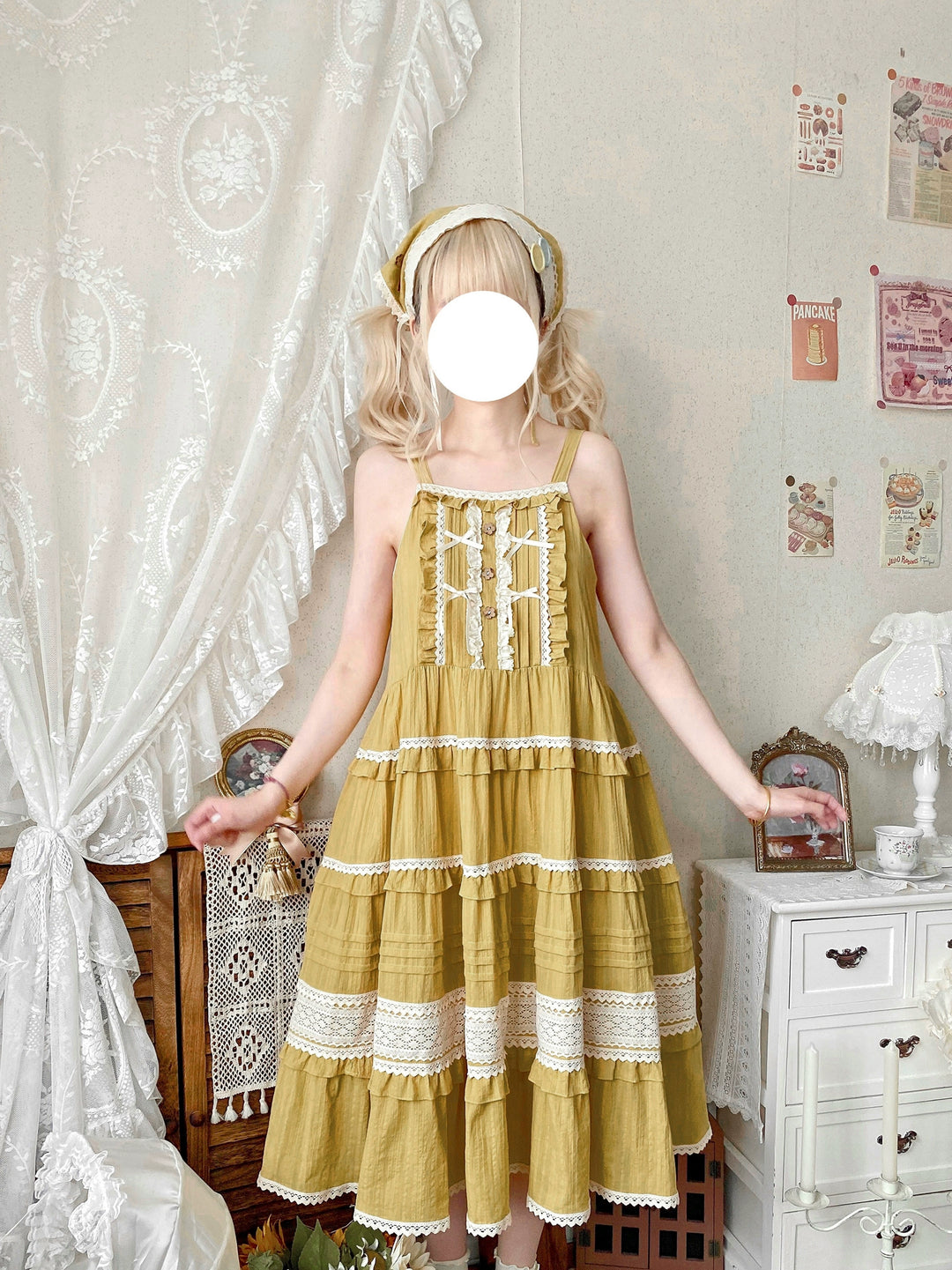 Qianmu~Summer Floral Tea~Country Lolita Cotton Jumper Dress Burlap Dress   