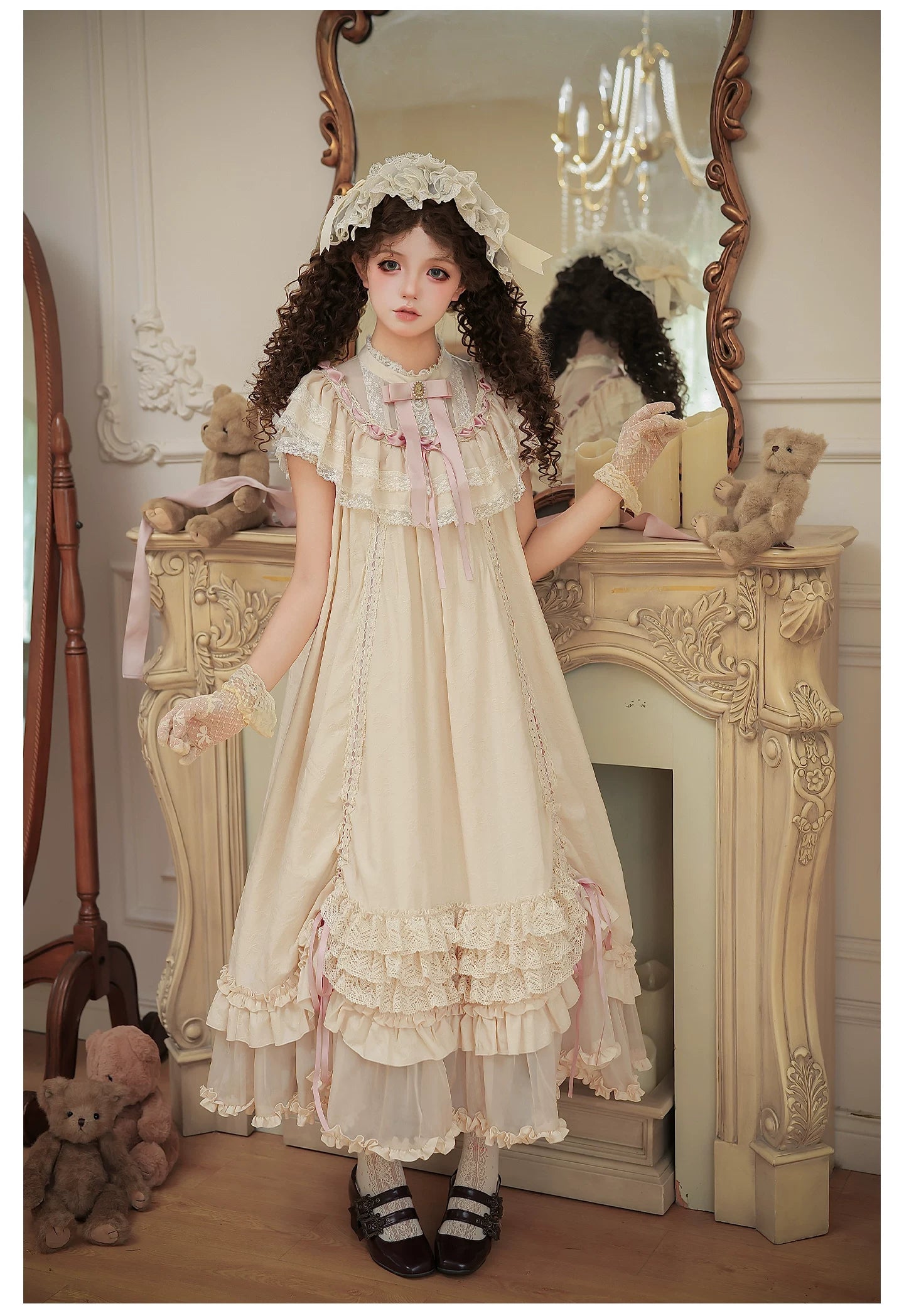 Lily's Dream - Cotton Lining Classic Lolita OP, Drawstring Liftable Hem 45539:854766