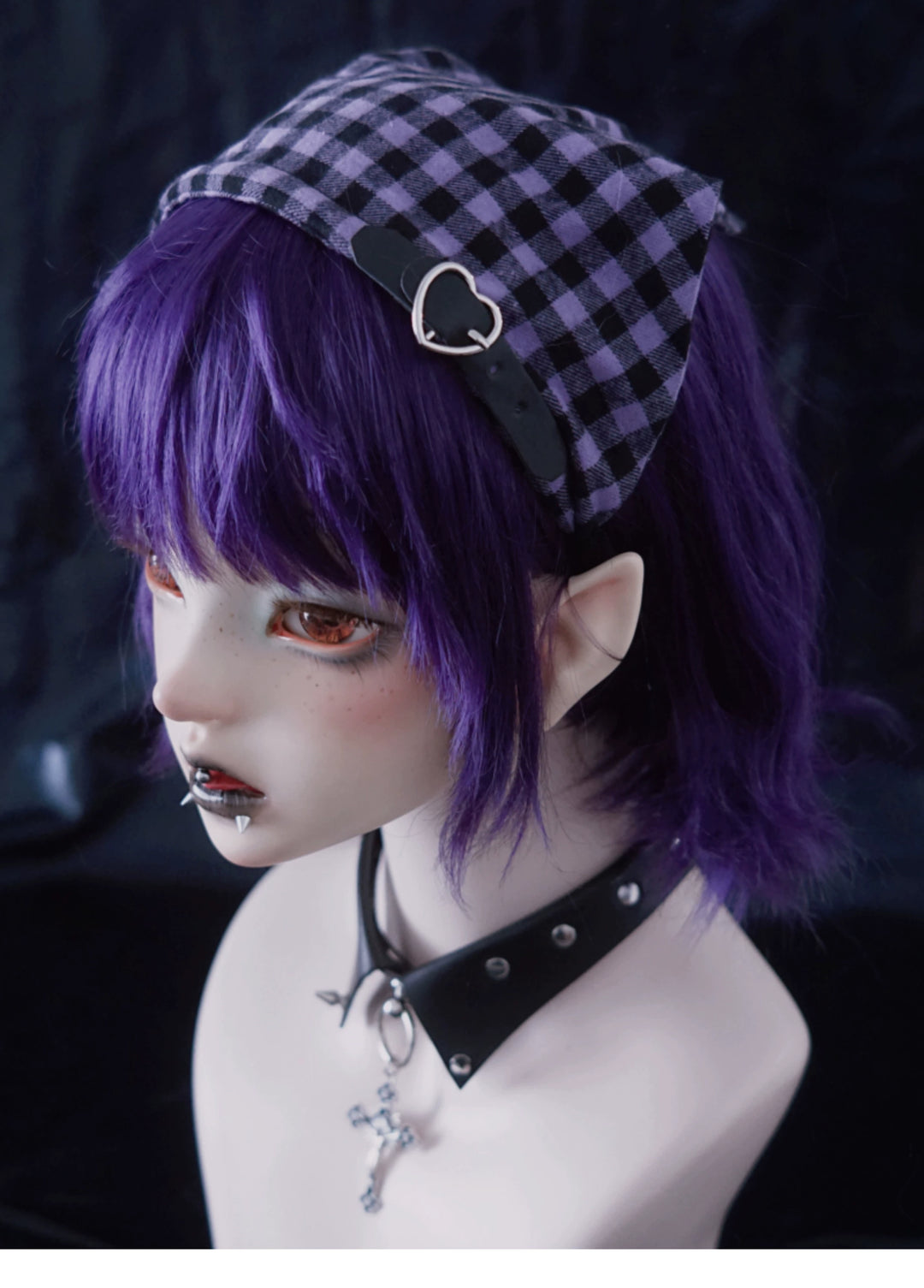 Strange Sugar~Gothic Lolita Triangular Scarf Purple Plaid Lolita Headdresses   