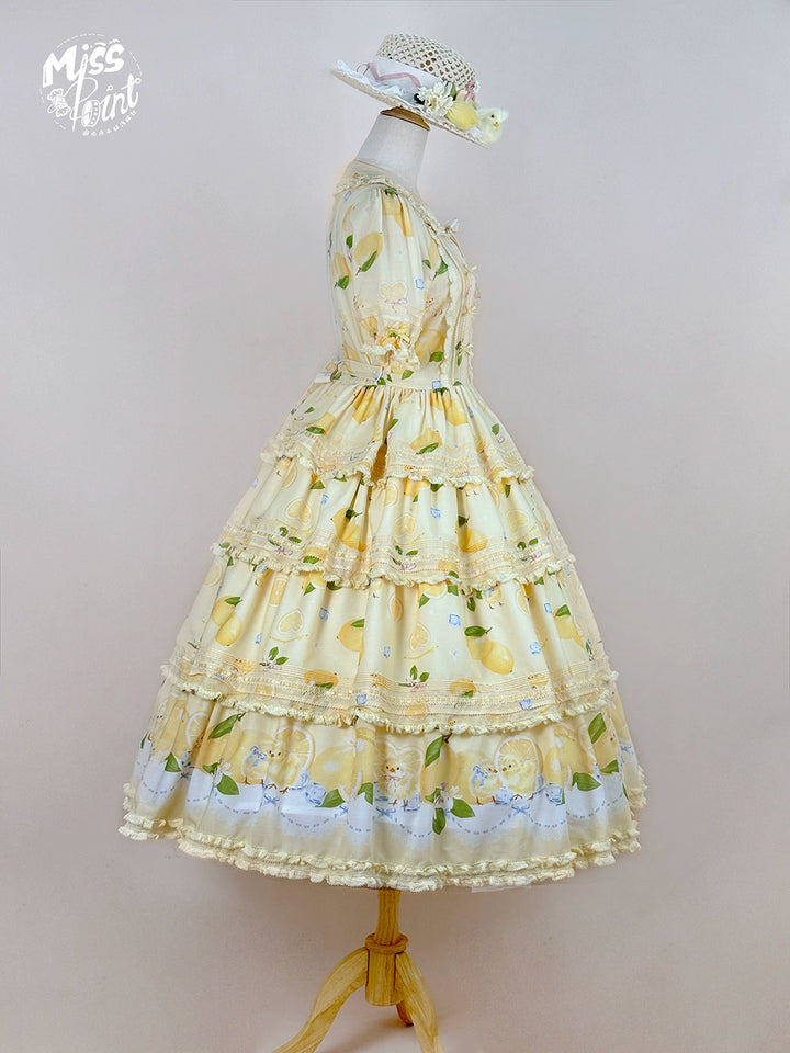 Miss Point~Lemon Chick~Country Lolita Printed OP With Button Front 42984:760437