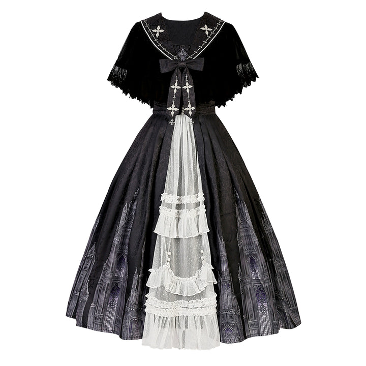 Cornfield Lolita~Silent Church~Gothic Lolita JSK Dress Printed Dress Thin Shawl Set   