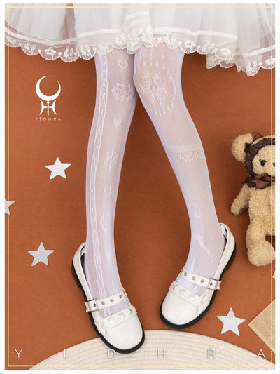 Yidhra~Snowy Night Aria~Christmas Lolita Pantyhose Sweet White Stockings One size fits all White 