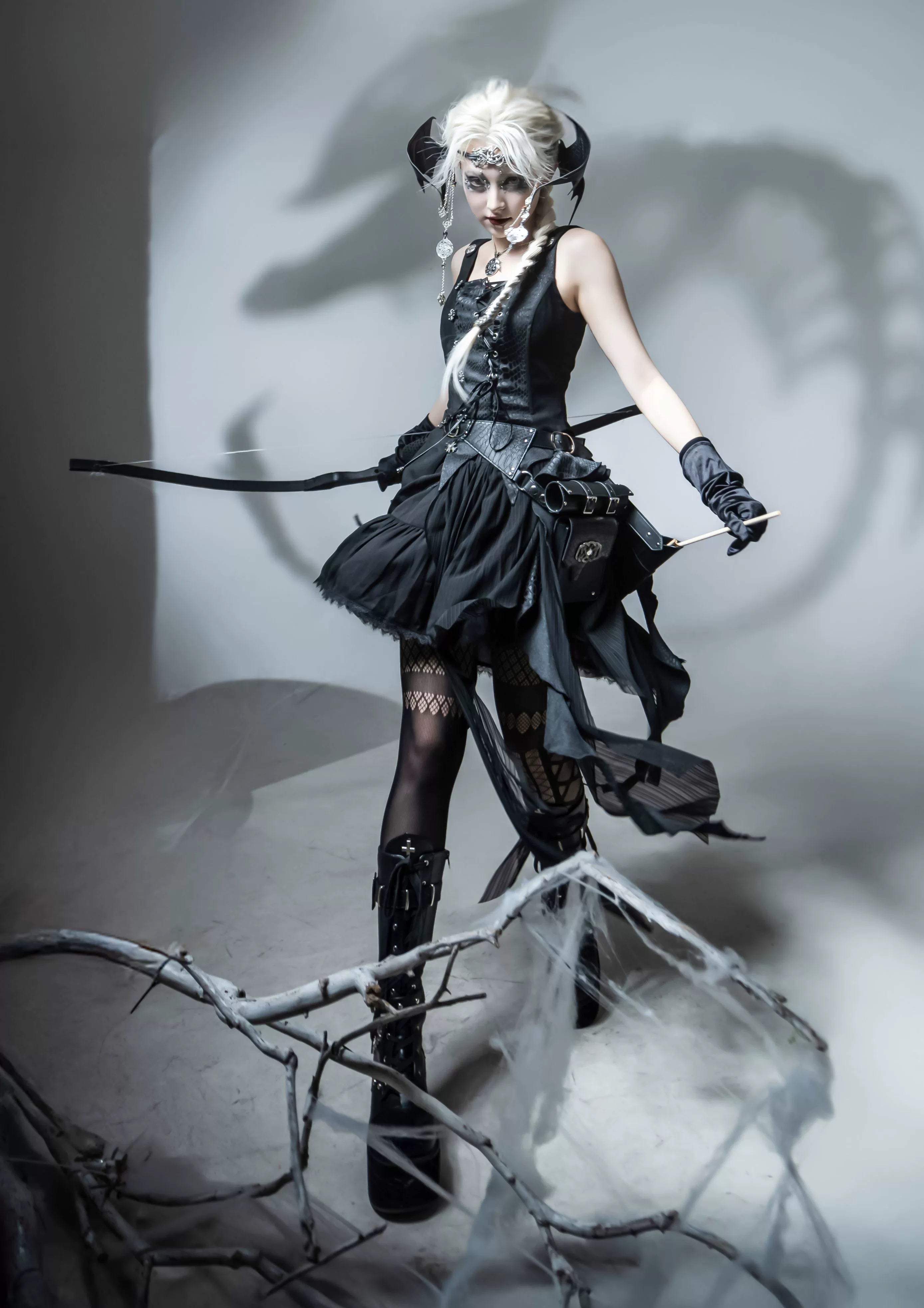 Wuyuzhe - Dragoon Knight 3.0 Version - Western Fantasy Style Lolita Irregular Skirt Set Lolita Vest S Black - Black Fullset