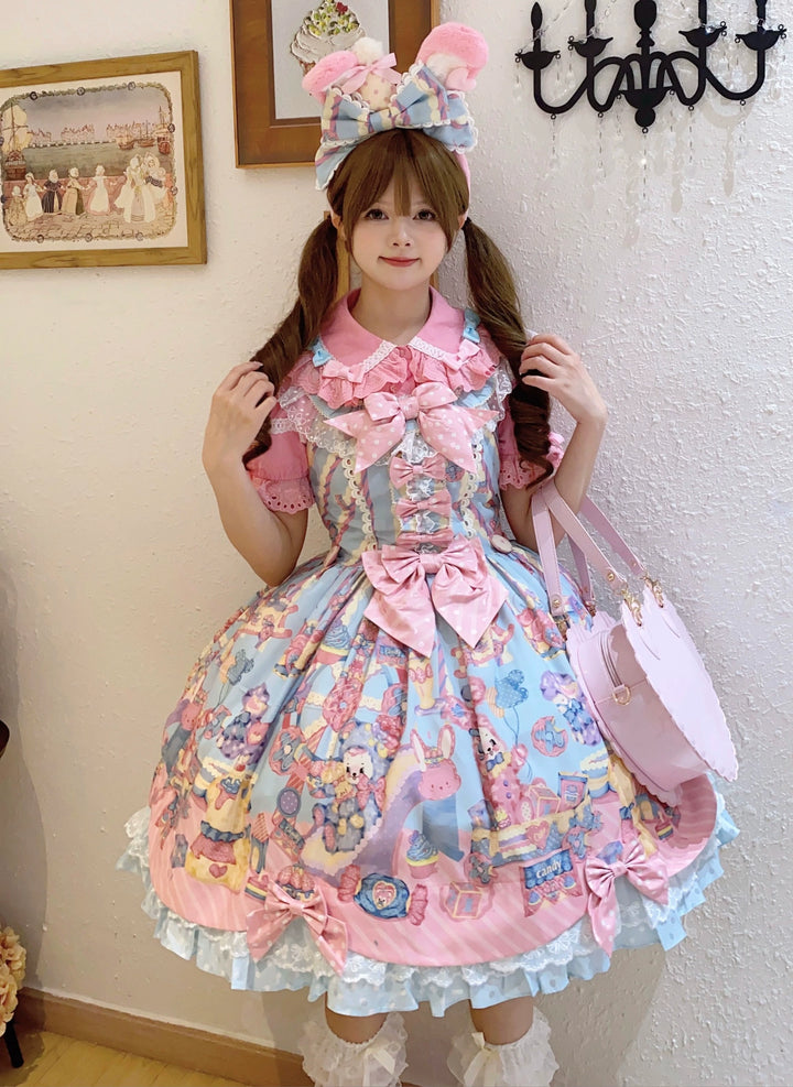 Star Fantasy~Rainbow Buffet Bunny~Candy-Like Kawaii Lolita Dress Suit with Plus Size Shirt 42807:756814