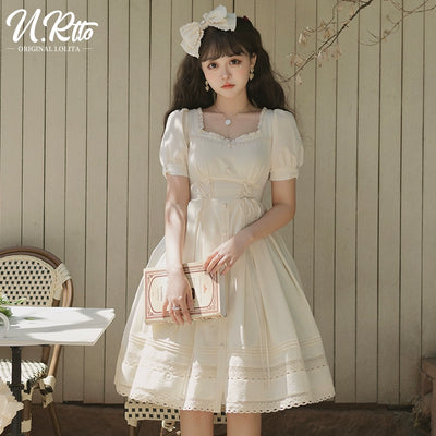 Urtto~Elegant Lolita OP Dress Short Sleeve Square Neckline Lolita Dress OP S 