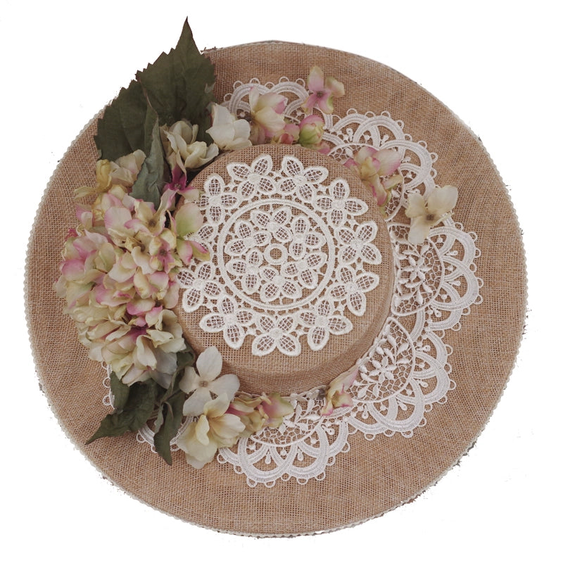 Rose of Sharon~Embroidered Ball~Elegant Lolita Headdress Handmade Lace and Flower Khaki Flat Cap   