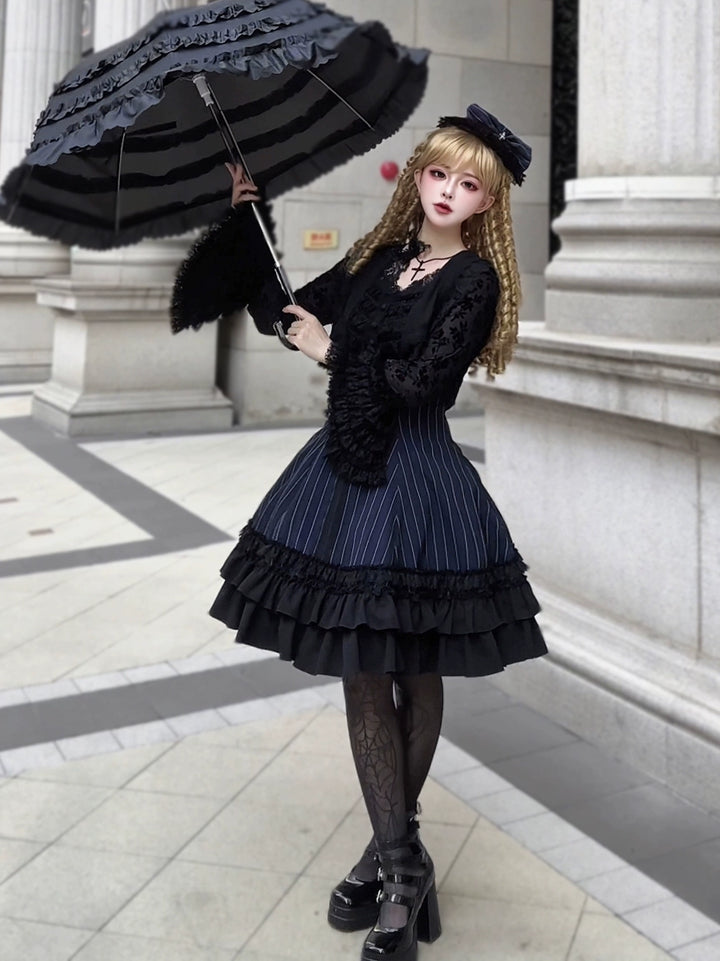 MILU ORIG - Six-Panel Gothic Lolita JSK Dress, Tiered Ruffles