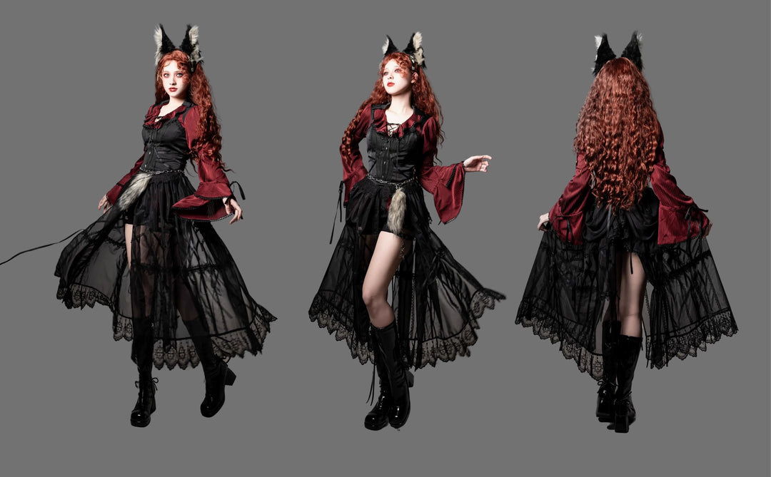 Wuyuzhe~Wolf Hunter~Gothic Lolita SK Set Halter Overskirt Cape Vest   