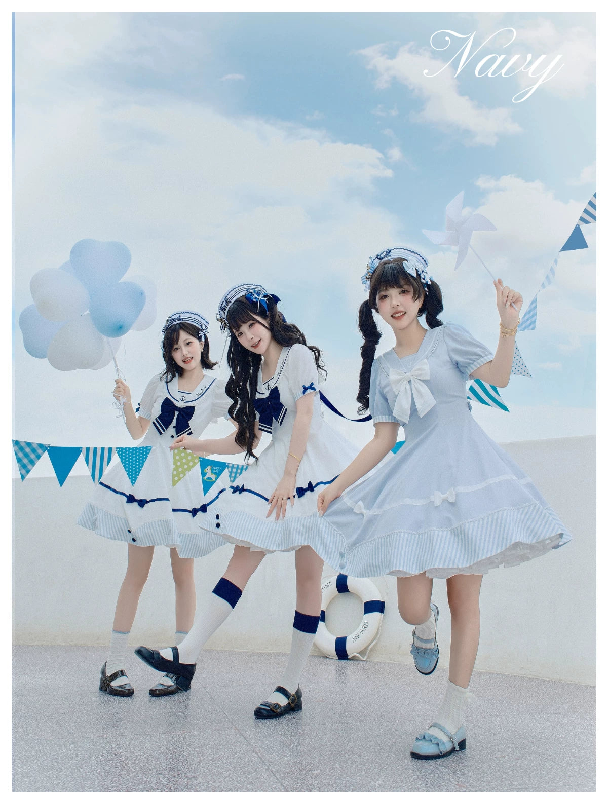 Little Sea Breeze - Summer Sailor Lolita OP Dress with Detachable Bow 45712:859183