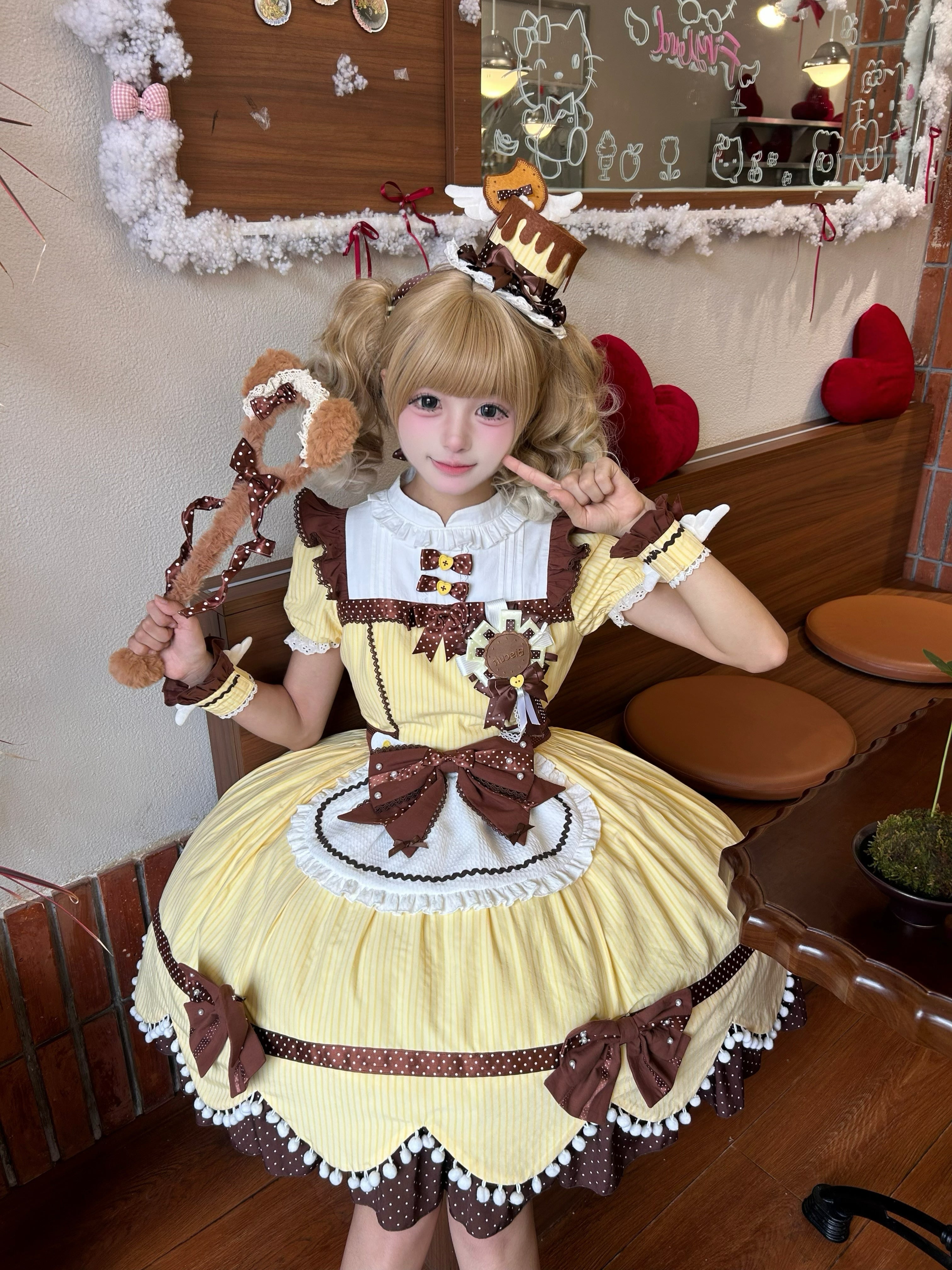 Biscuit Tata - Doll-like Sweet Lolita Dress, Detachable Chocolate Bows 45852:865139
