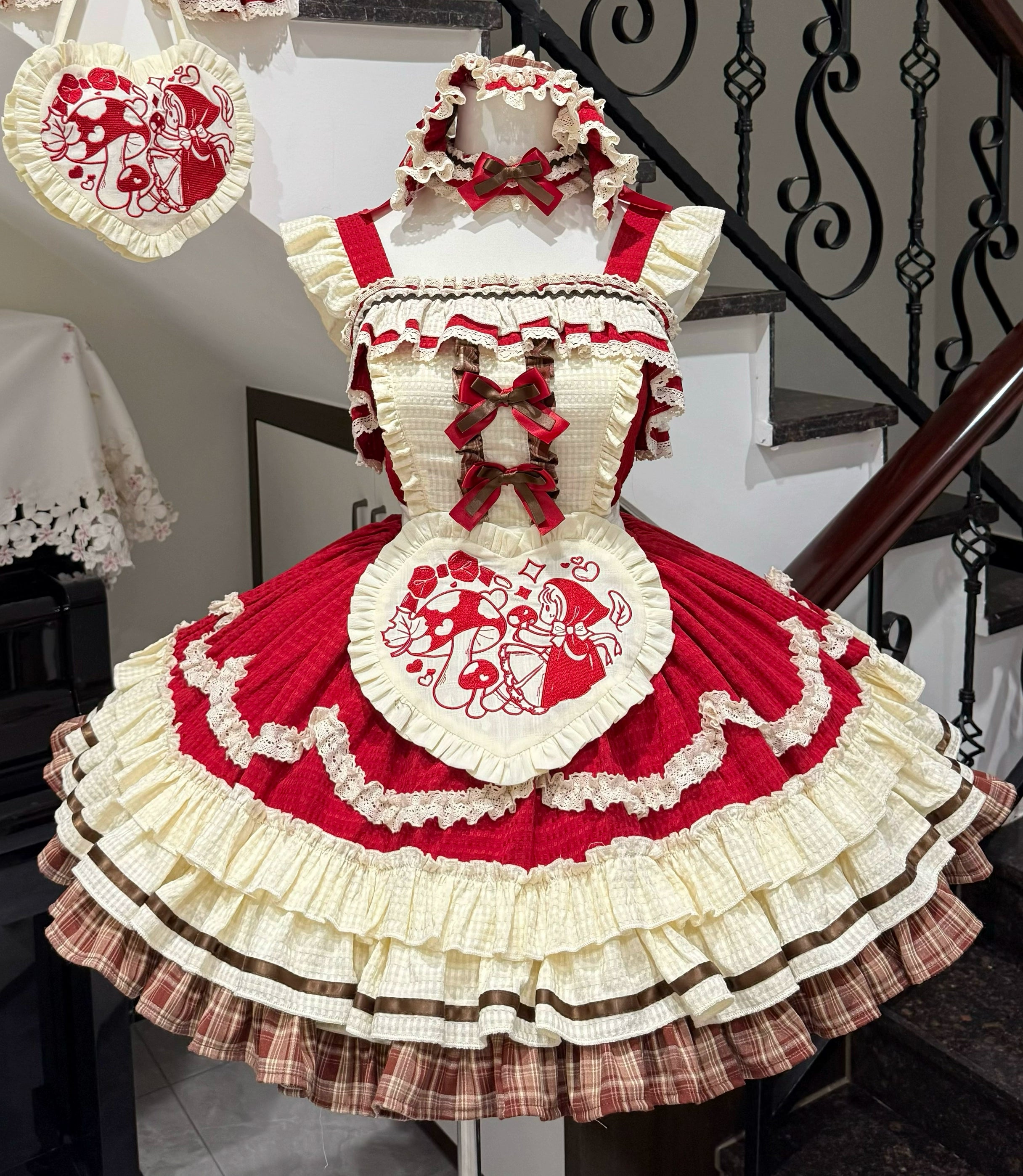 Xiao Ai Qu - Little Red Cloak - Sweet Lolita JSK Set, Rabbit Ear Cape (2XL L M S XL) 44348:805011