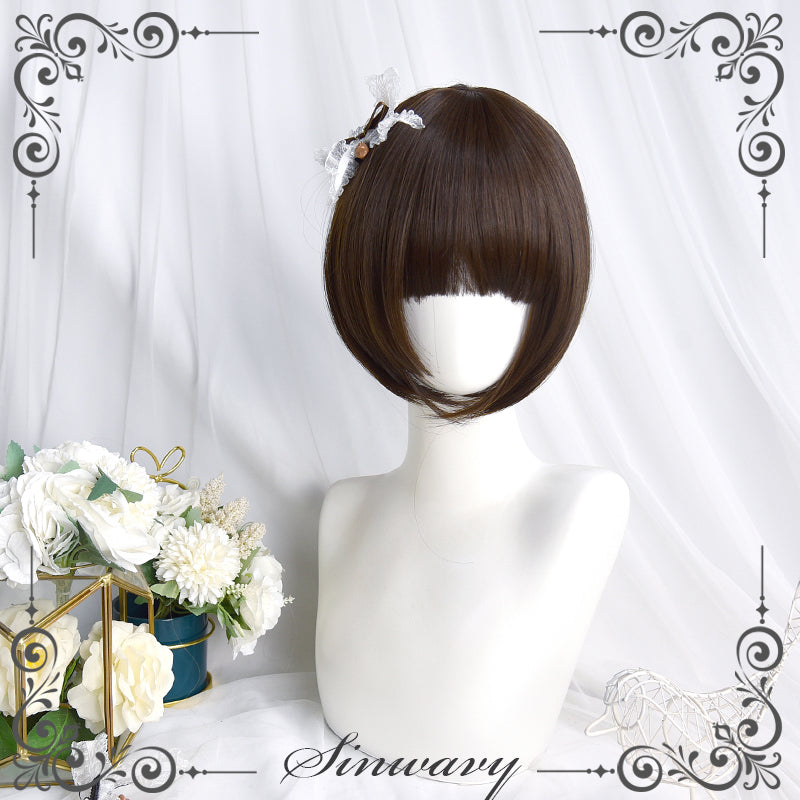 Sinwavy~Pandora's Box~Lolita Short Wig with Cute Double Ponytails dark brown - short wig  