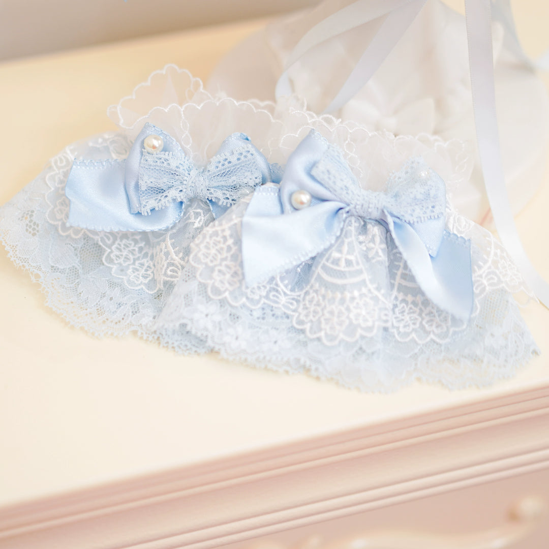 Mengfuzi~Old School Lolita Headdress Lovely Lolita BNT and Accessories Batch 6 White-Blue Cuffs Only