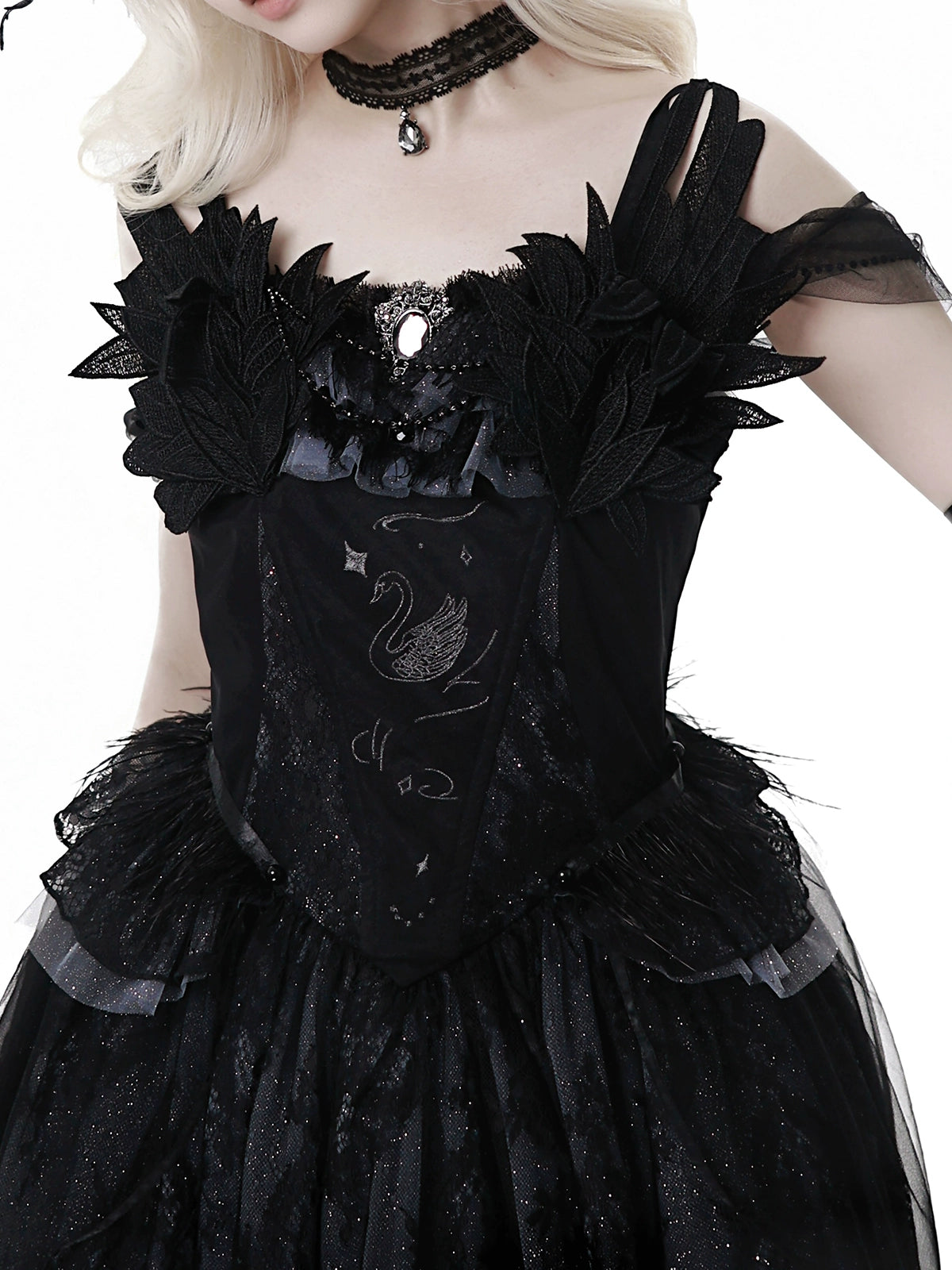 Your Princess - Star Swan Dream - Black Gothic Lolita JSK Dress, Swan Embroidery 43363:798599