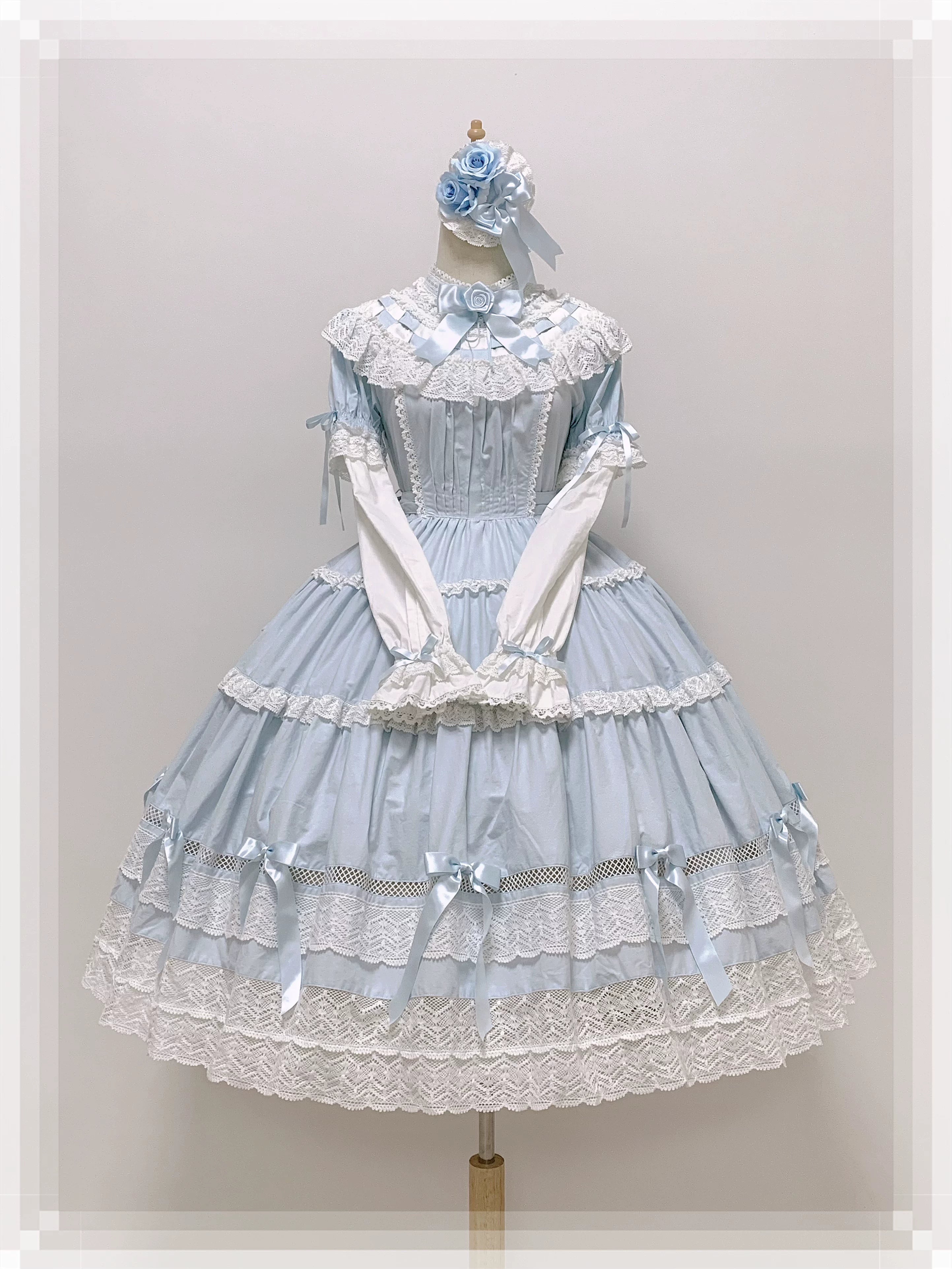 Edelburg Rose - Old School Lolita Cotton OP Dress Set, Detachable Sleeves (L M S XL) 45685:859069