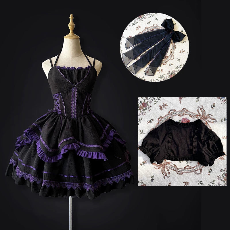 (BFM)Motadalu~Seine River~Gothic Lolita Dress Halloween Lolita JSK S black JSK+trailing+black bolero 