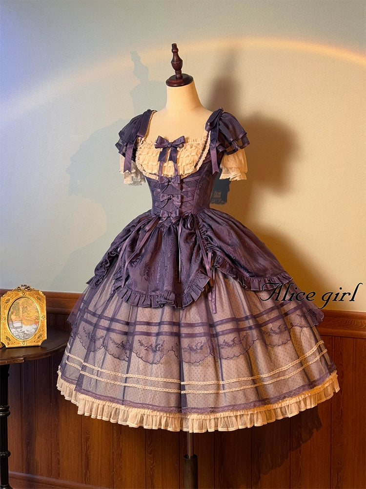 Alice Girl - Yesterday Morning Mist - Classic Lolita OP Bust-supporting Tiered Ruffles Lolita Dress Purple JSK only XS