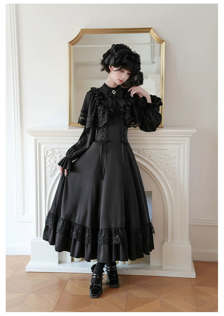 With PUJI - White Daylight - Elegant Lolita Long Sleeve OP Dress, Side Zipper 44042:793820