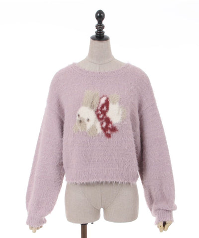 Axes Femme~Kawaii Lolita Rabbit Print Knitting Sweater M light pink knitting sweater 